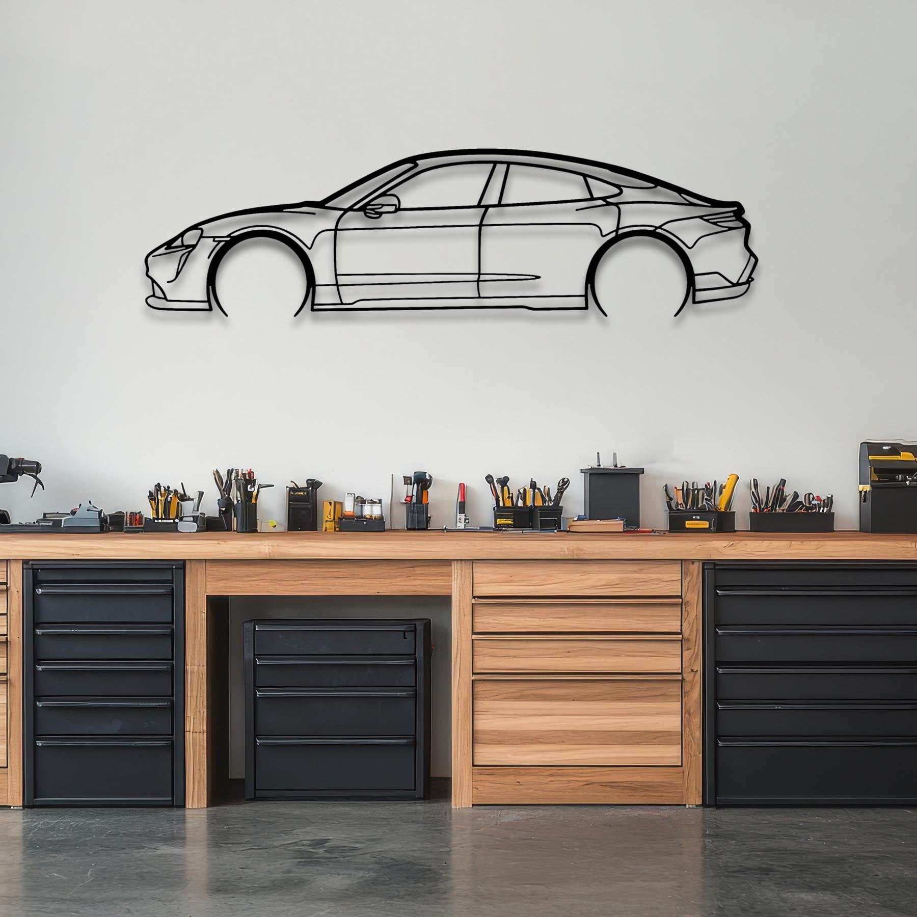 Taycan Turbo S Detailed Silhouette Metal Wall Art