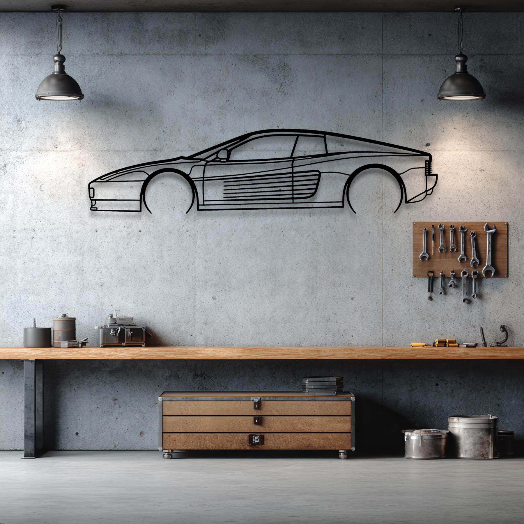Testarossa Detailed Silhouette Metal Wall Art