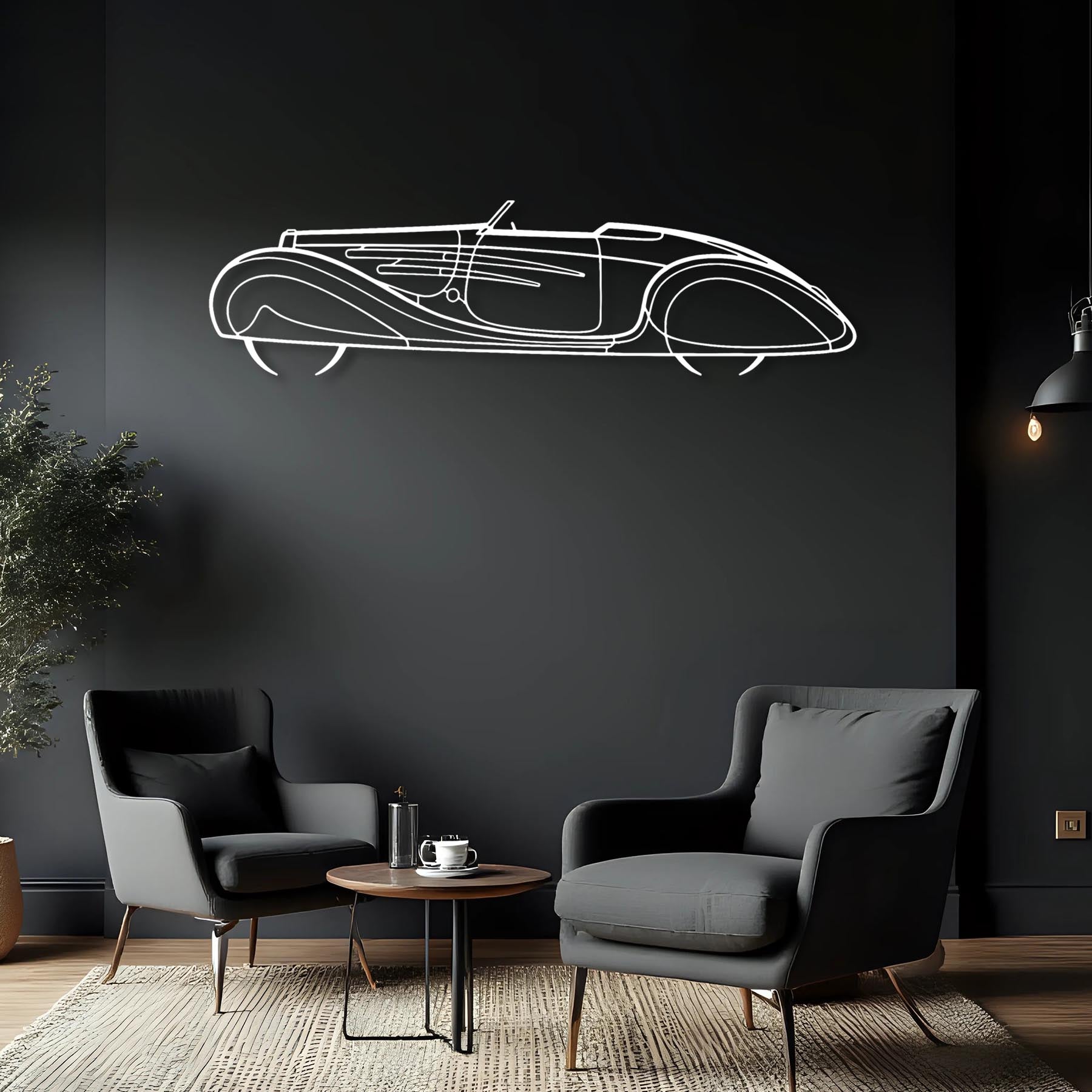 Type 57C 1939 Detailed Silhouette Metal Wall Art