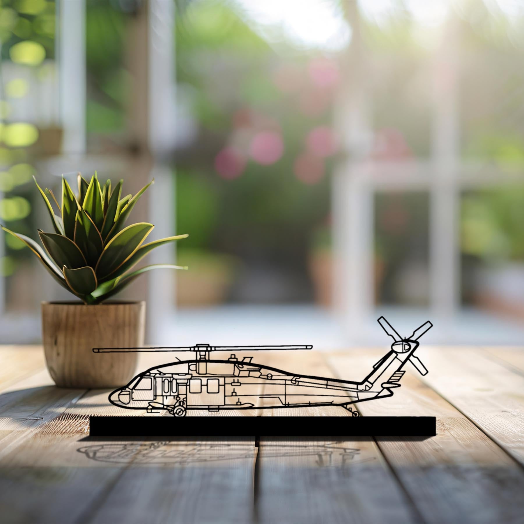 UH-60 Black Hawk Silhouette Metal Art Stand
