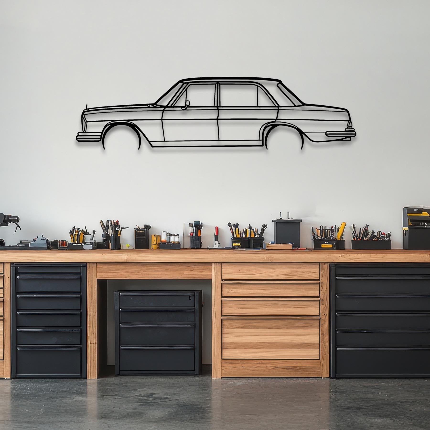 W108 280se 1970 Detailed Silhouette Metal Wall Art