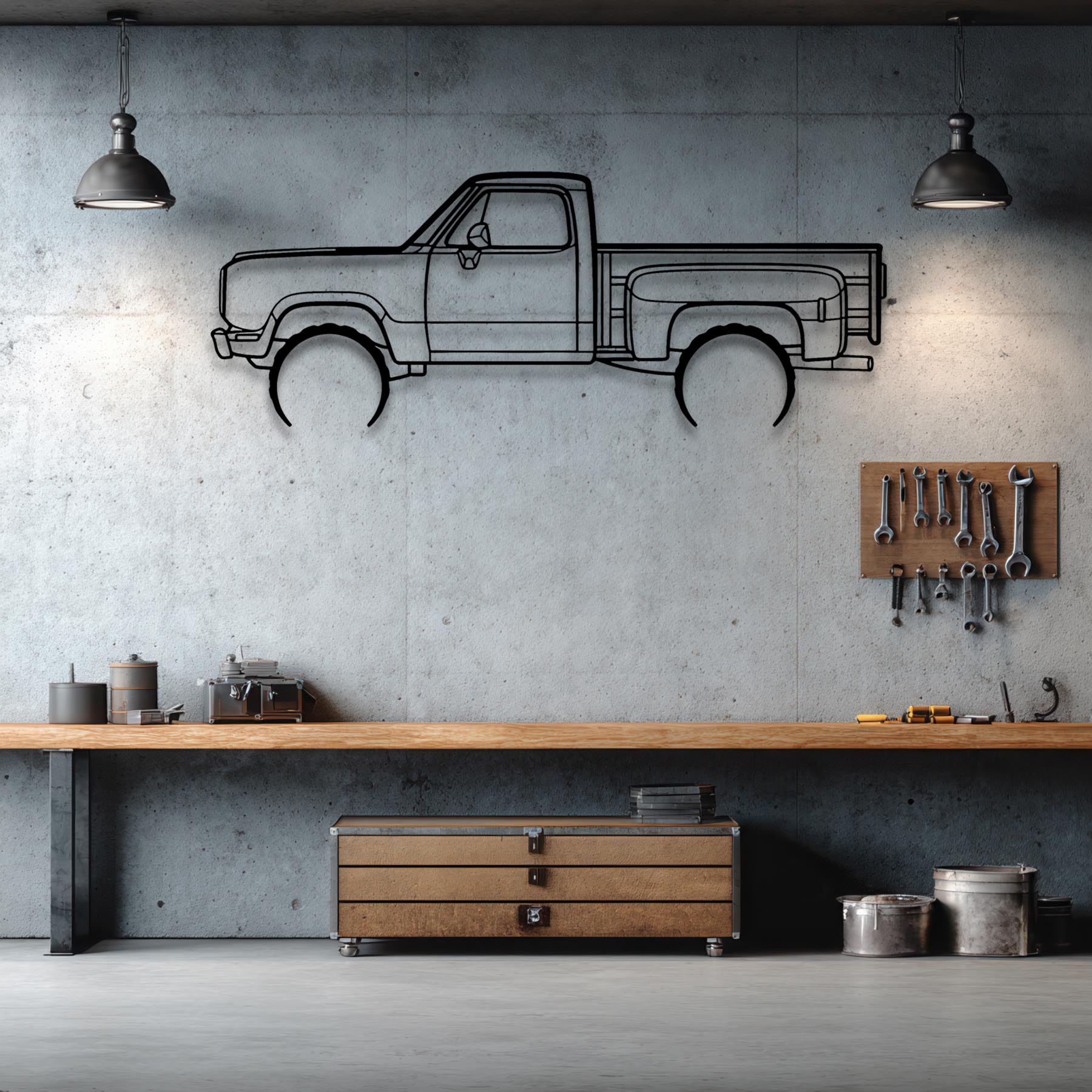 W150 Stepside 1977 Detailed Silhouette Metal Wall Art