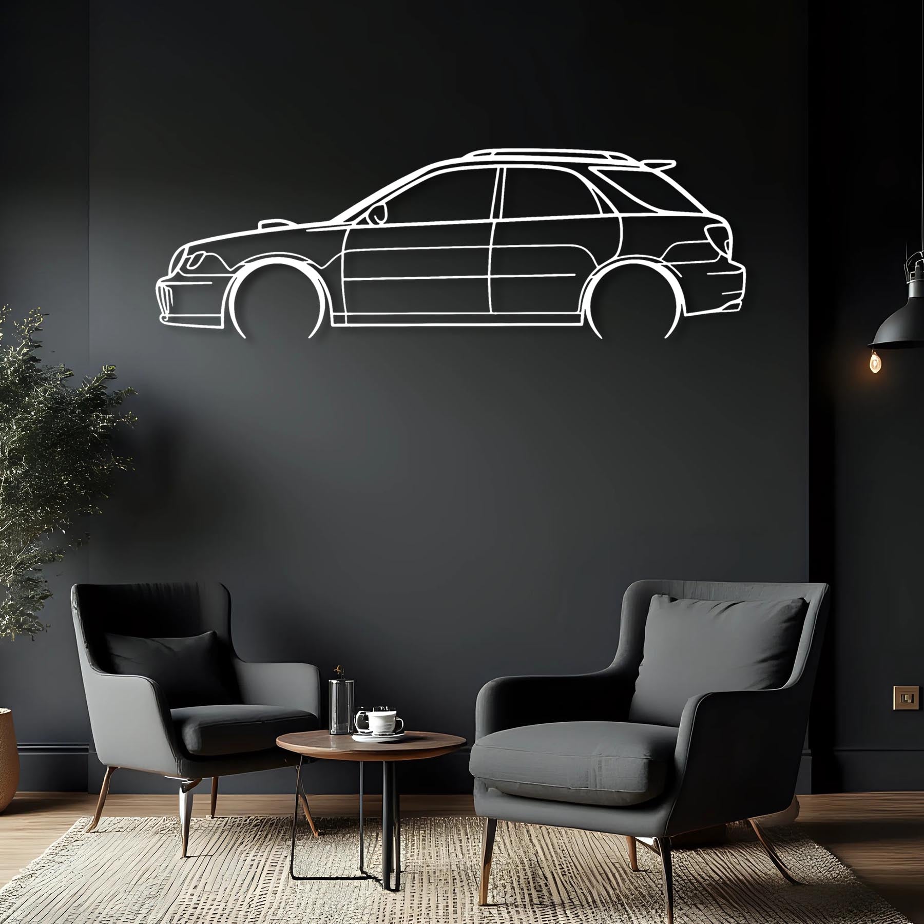 WRX STI 2002 Wagon Detailed Silhouette Metal Wall Art