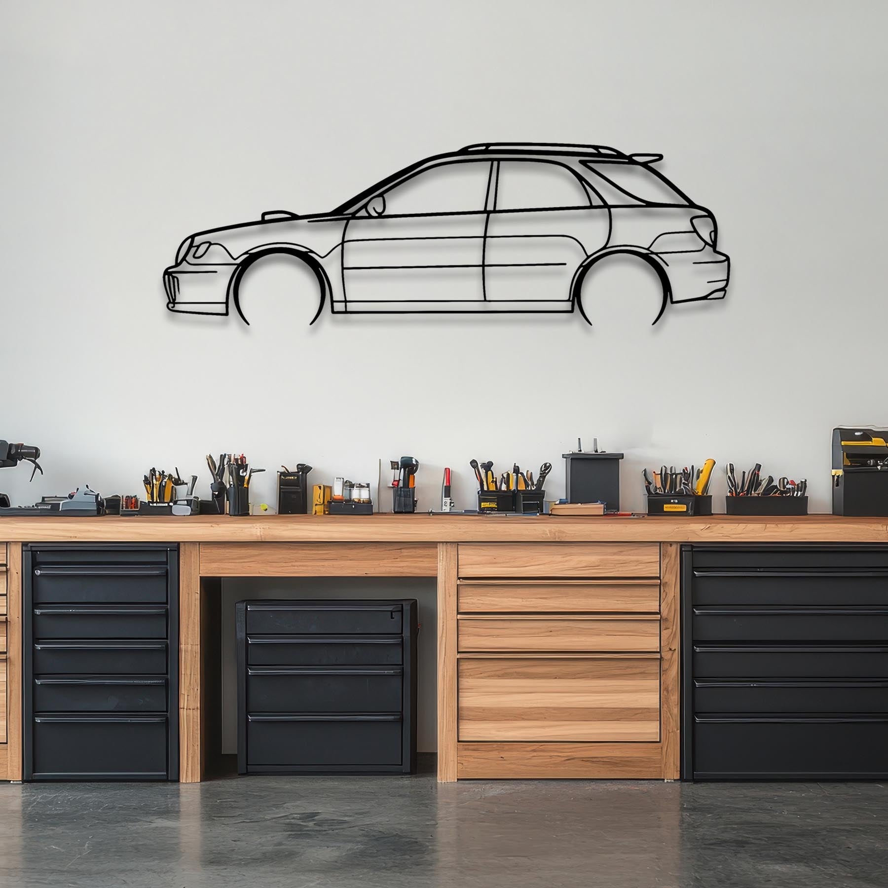WRX STI 2002 Wagon Detailed Silhouette Metal Wall Art