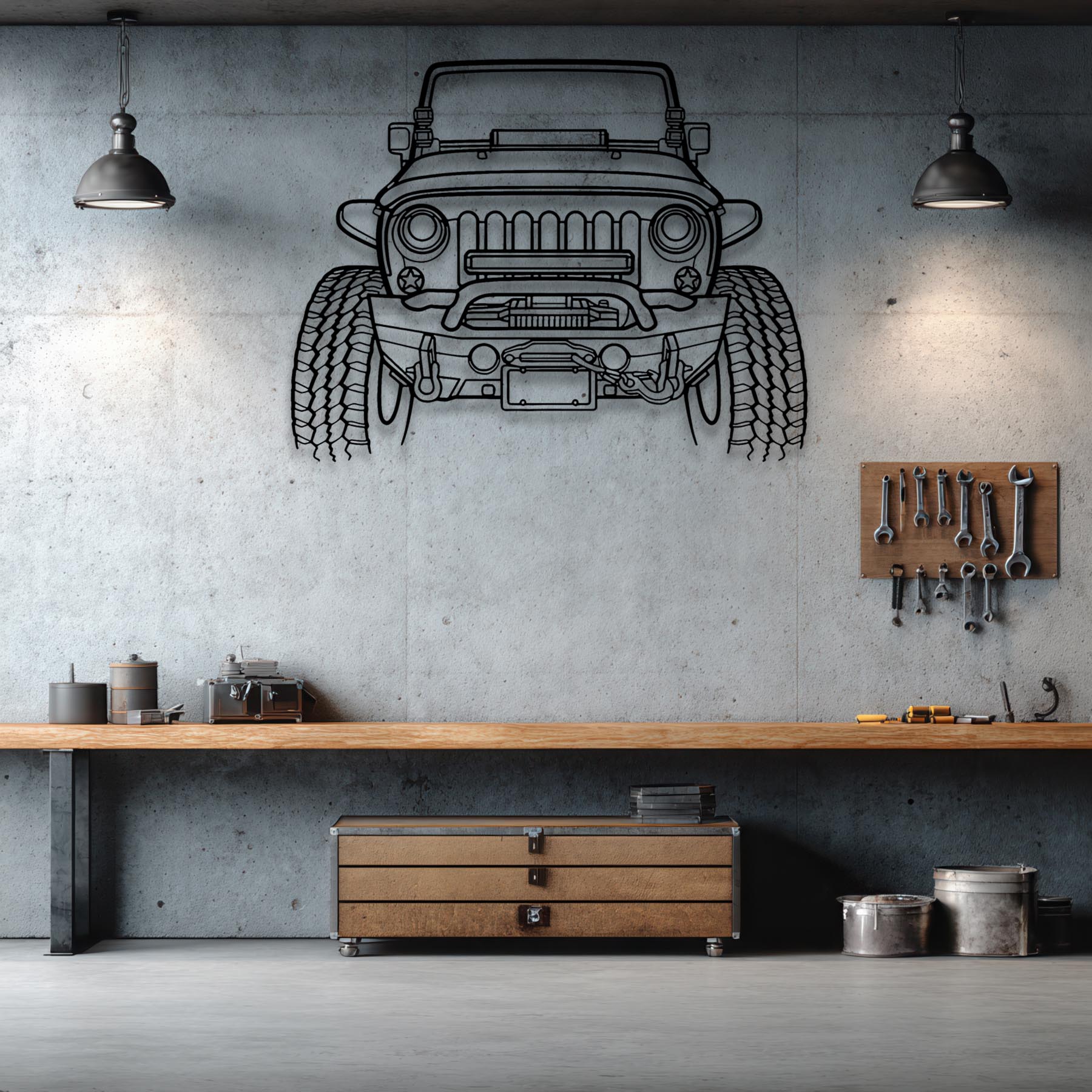 Wrangler Offroad Front Silhouette Metal Wall Art