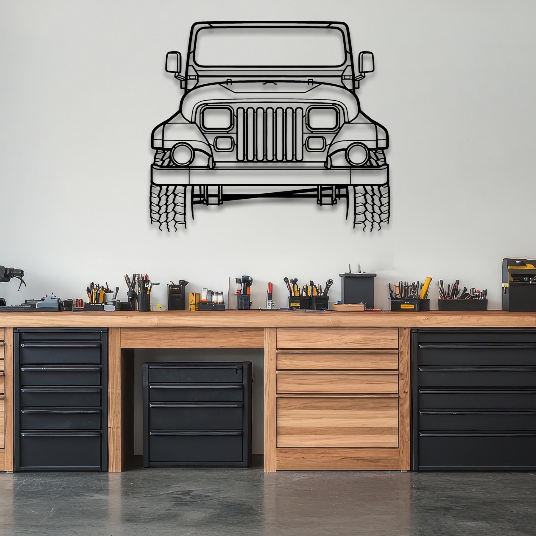 Wrangler Sahara 1988 Front Silhouette Metal Wall Art